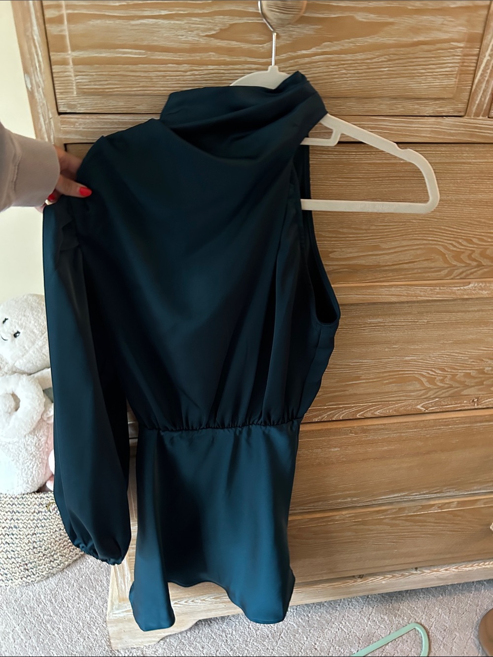 Hello Molly One-Shoulder Indigo Satin Mini Dress